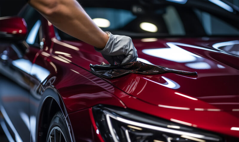 A man meticulously cleaning a car with a microfiber cloth